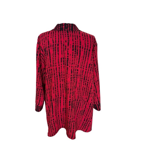 Ali Miles Printed Crinkle Button Front Tunic Blouse Top Plus Size 2X Black Work - Picture 10 of 10